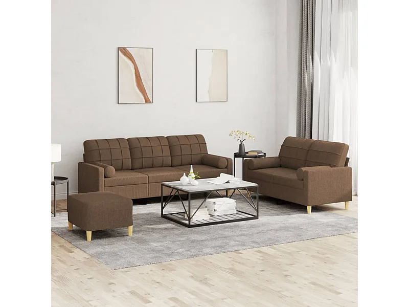 3-delige Loungeset met kussens stof bruin