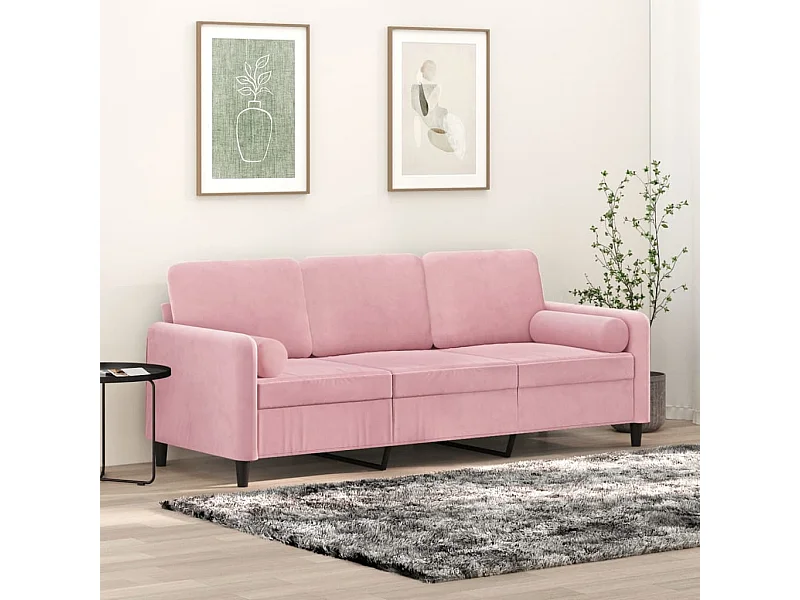 Divano a 3 Posti con Cuscini Rosa 180 cm in Velluto
