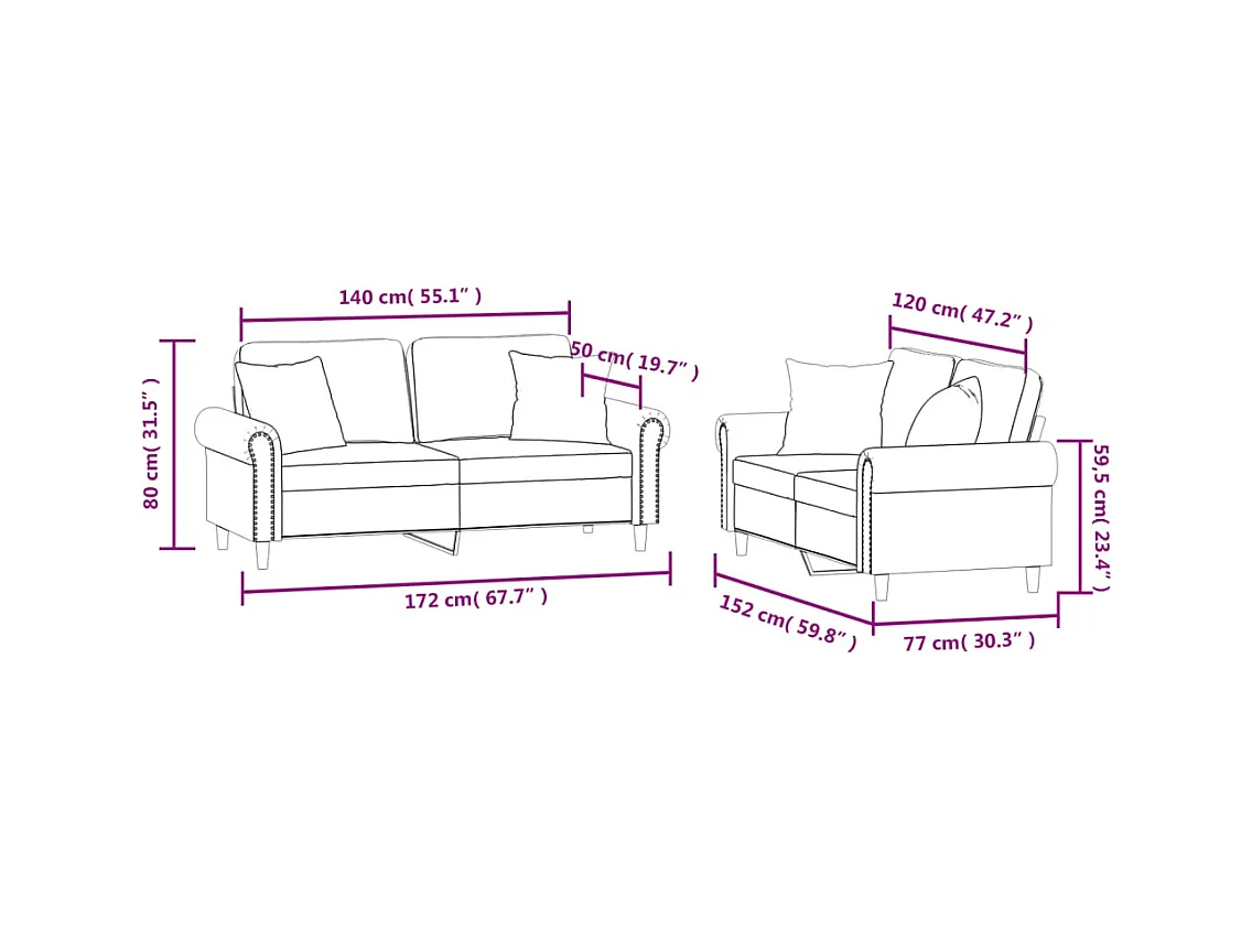 Set di Divani 2 pz con Cuscini Grigio Scuro in Velluto