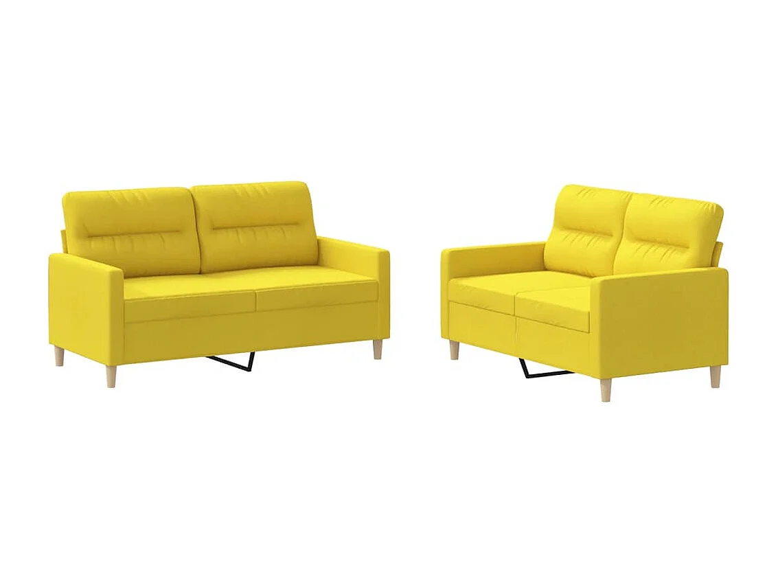 2 pcs conjunto de sofás com almofadões tecido amarelo-claro