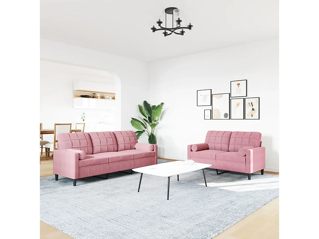 Juego de sofás con cojines 2 piezas terciopelo rosa