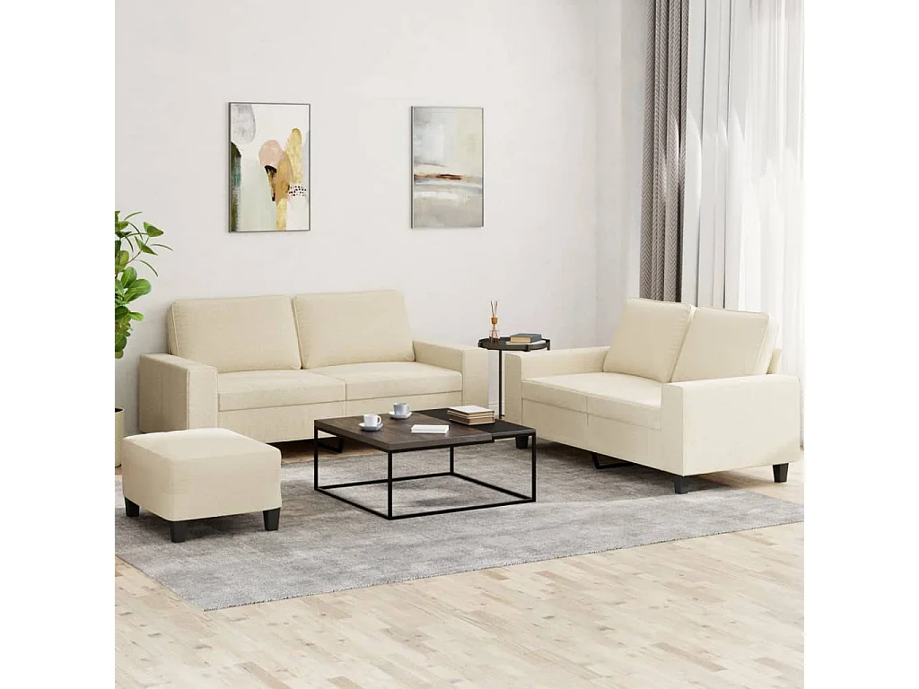 Ensemble de canapés 3 pcs crème tissu