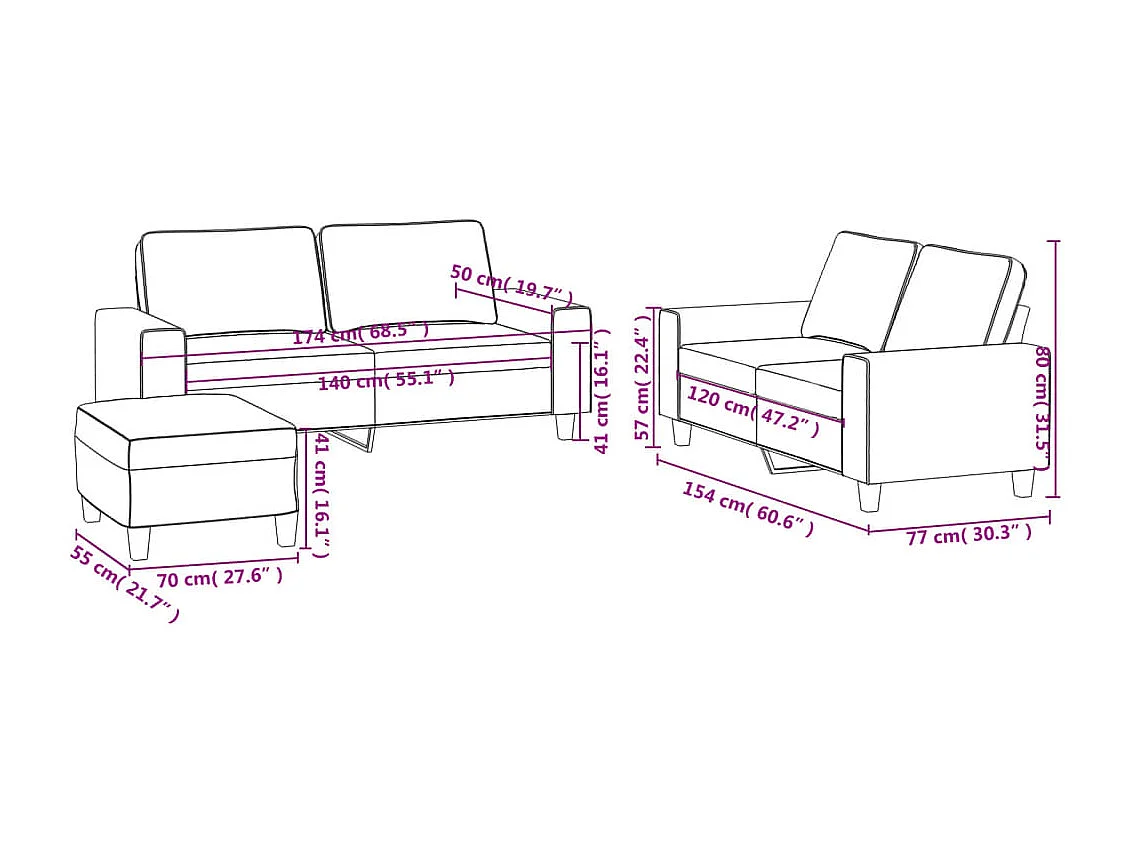 Ensemble de canapés 3 pcs crème tissu