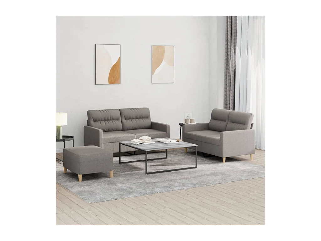 Juego de sofás con cojines 3 piezas tela gris taupe