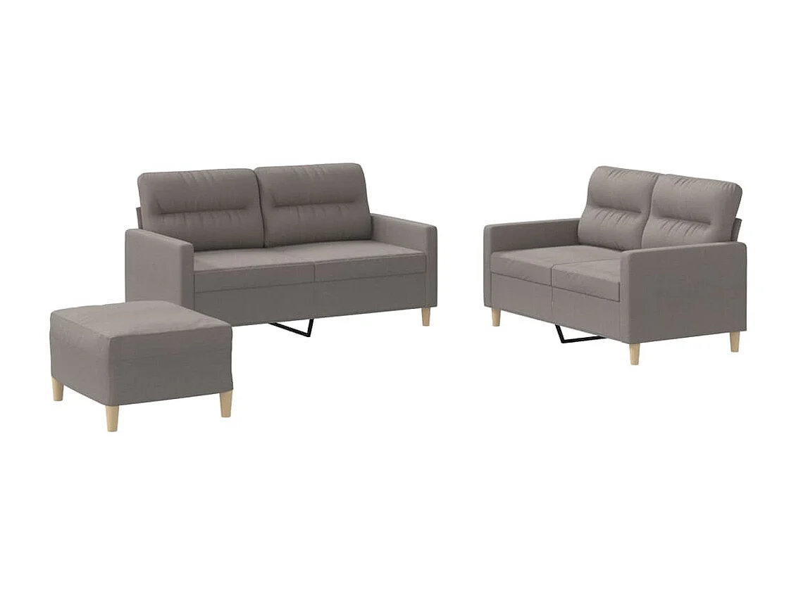3 pcs conjunto de sofás com almofadões tecido cinza-acastanhado