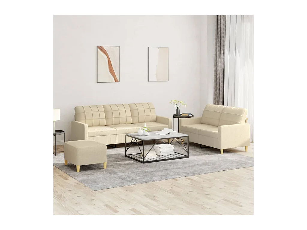 Ensemble de canapés 3 pcs avec coussins crème tissu
