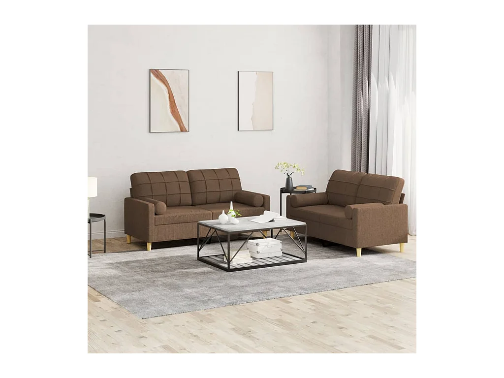 Ensemble de canapés 2 pcs avec coussins marron tissu