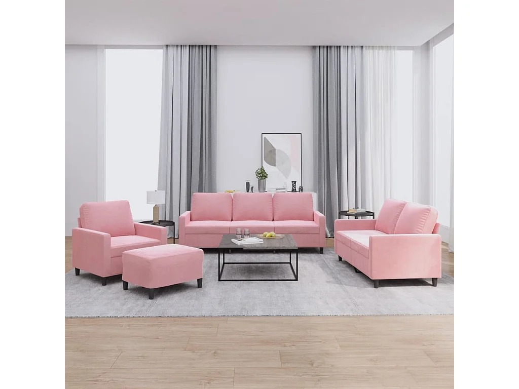 Set di Divani 4 pz con Cuscini rosa in Velluto