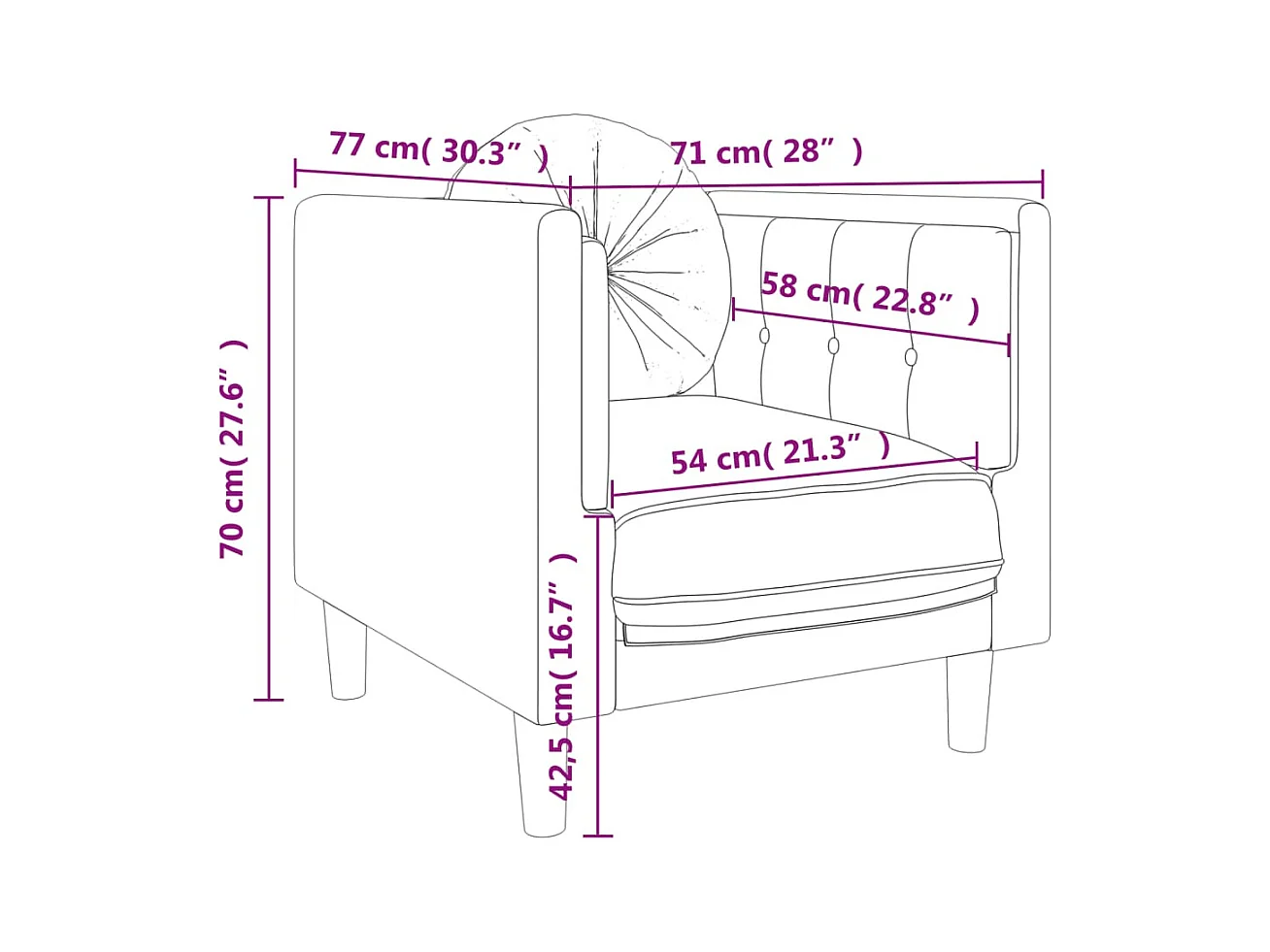 Fauteuil avec coussin gris clair Velours