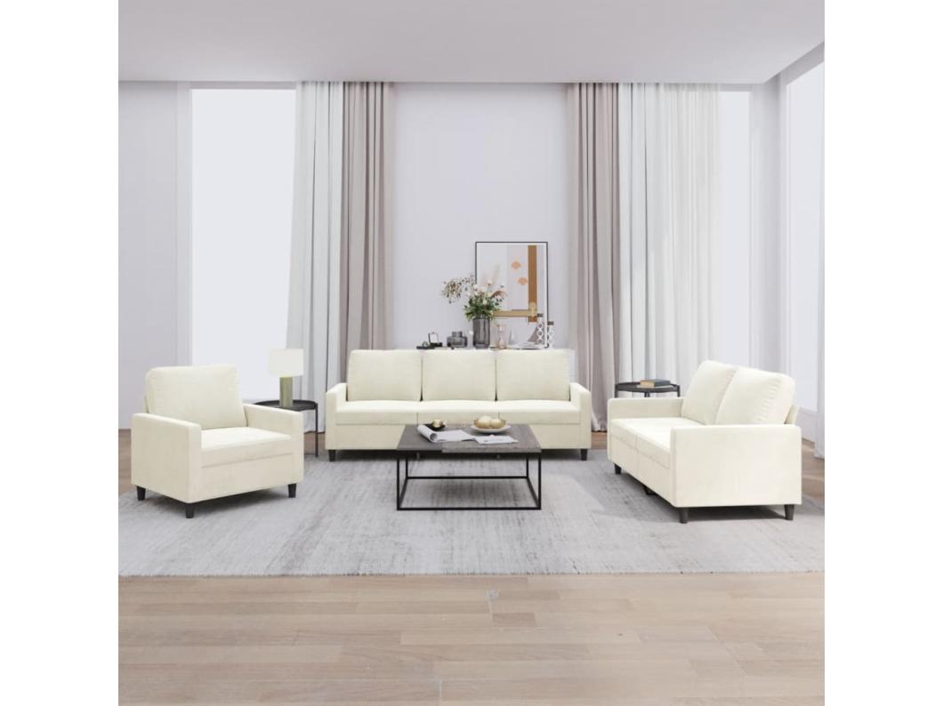 3-delige Loungeset met kussens fluweel crèmekleurig