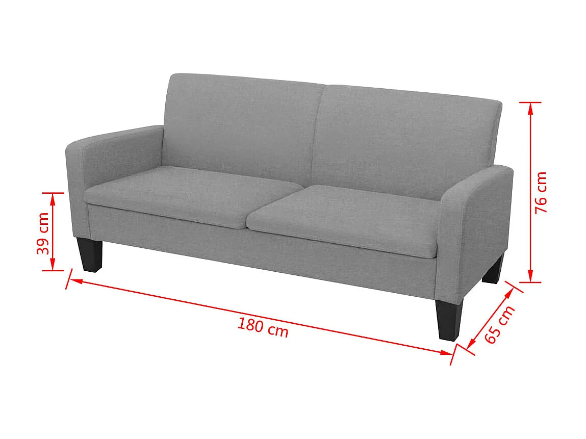 Canapé à 3 places 180 x 65 x 76 cm Gris clair