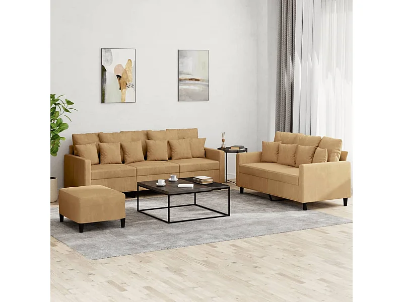 Ensemble de canapés 3 pcs avec coussins Marron Velours