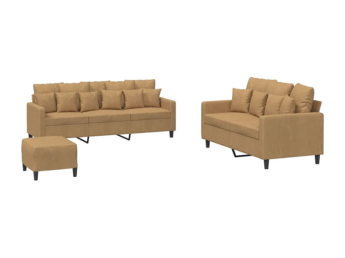 Ensemble de canapés 3 pcs avec coussins Marron Velours