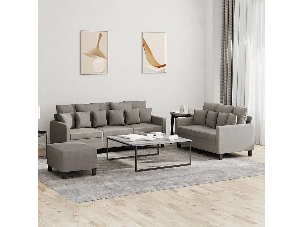 Set di Divani 3 pz con Cuscini Tortora in Tessuto