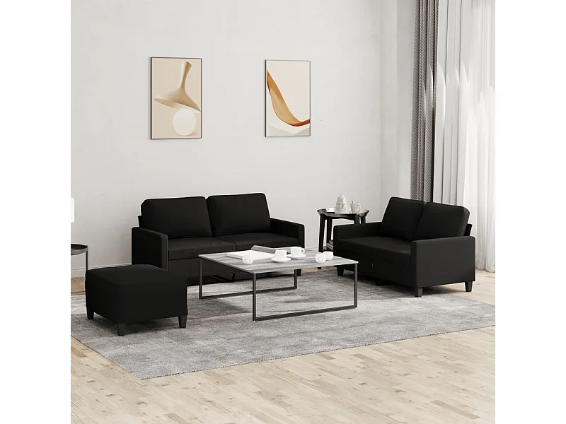 3 pcs conjunto de sofás com almofadões tecido preto