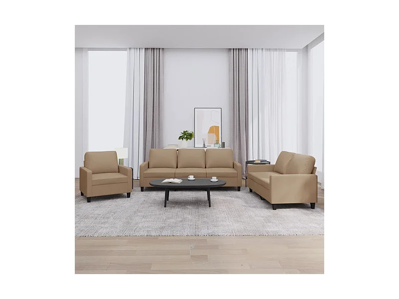 Set di Divani 3 pz con Cuscini cappuccino in Similpelle