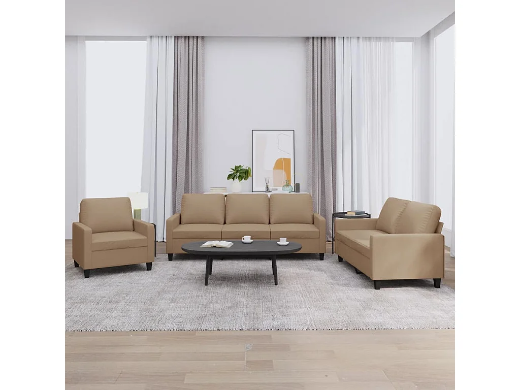 Set di Divani 3 pz con Cuscini cappuccino in Similpelle