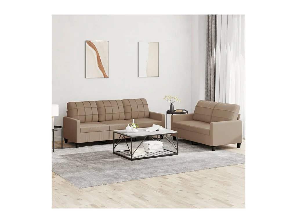 2-tlg. Sofagarnitur mit Kissen Cappuccino-Braun Kunstleder