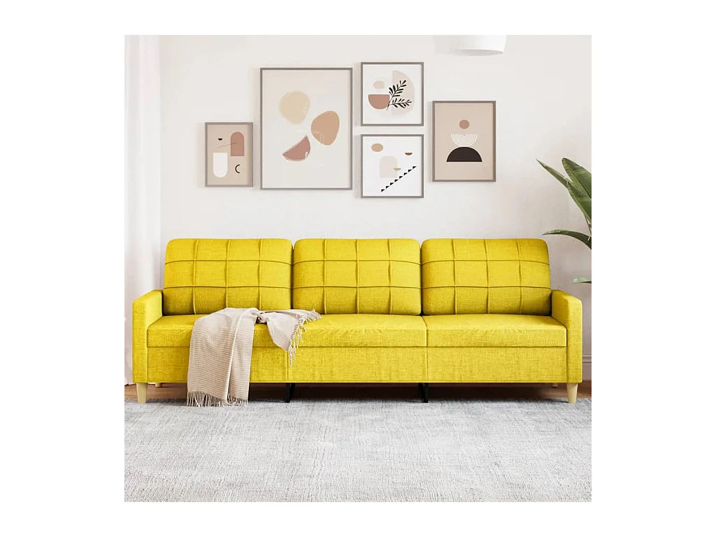 Divano a 3 Posti Giallo 210 cm in Tessuto