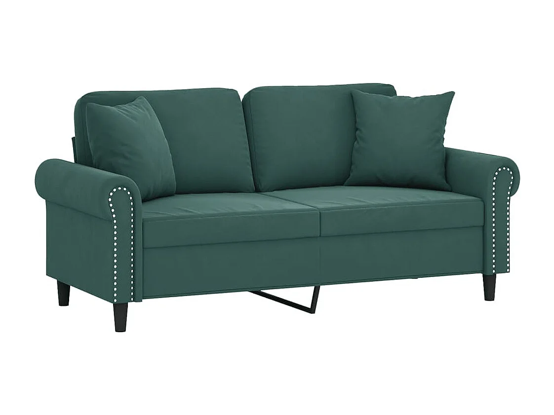 Sofá 2 lug. c/ almofadas decorativas 140cm veludo verde-escuro