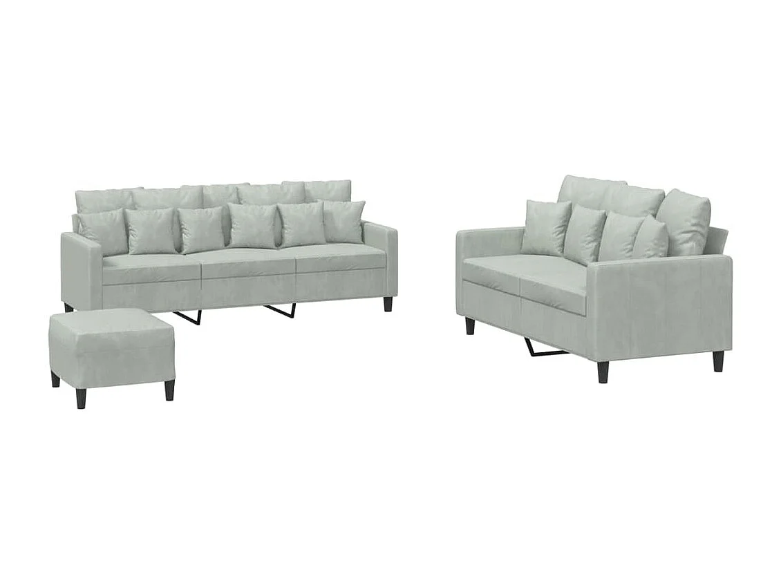 Ensemble de canapés 3 pcs avec coussins Gris clair Velours