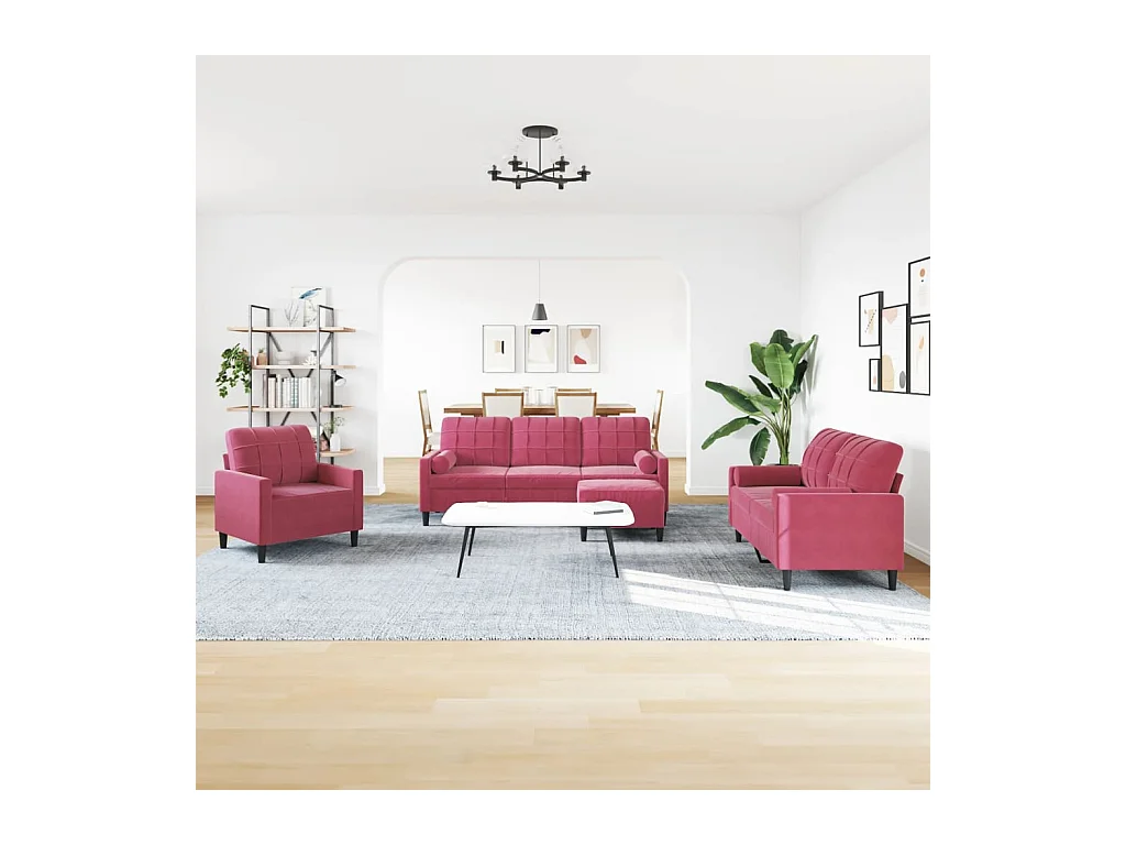 Ensemble de canapés 4 pcs avec coussins et traversins velours