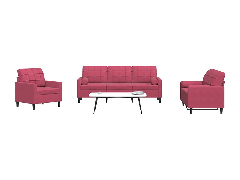 Set di Divani 4 pz con Cuscini e Rinforzi Rosso Vino in Velluto