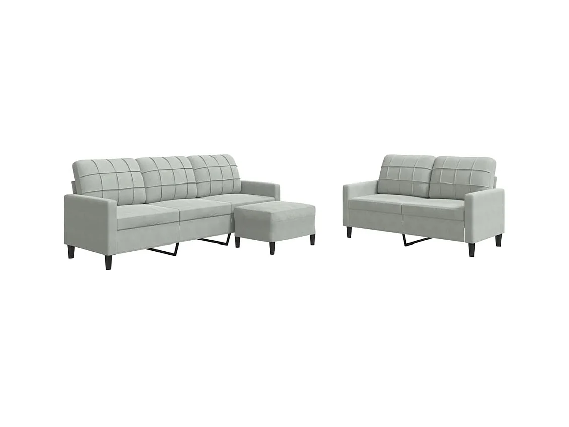 3-delige Loungeset met kussens fluweel lichtgrijs