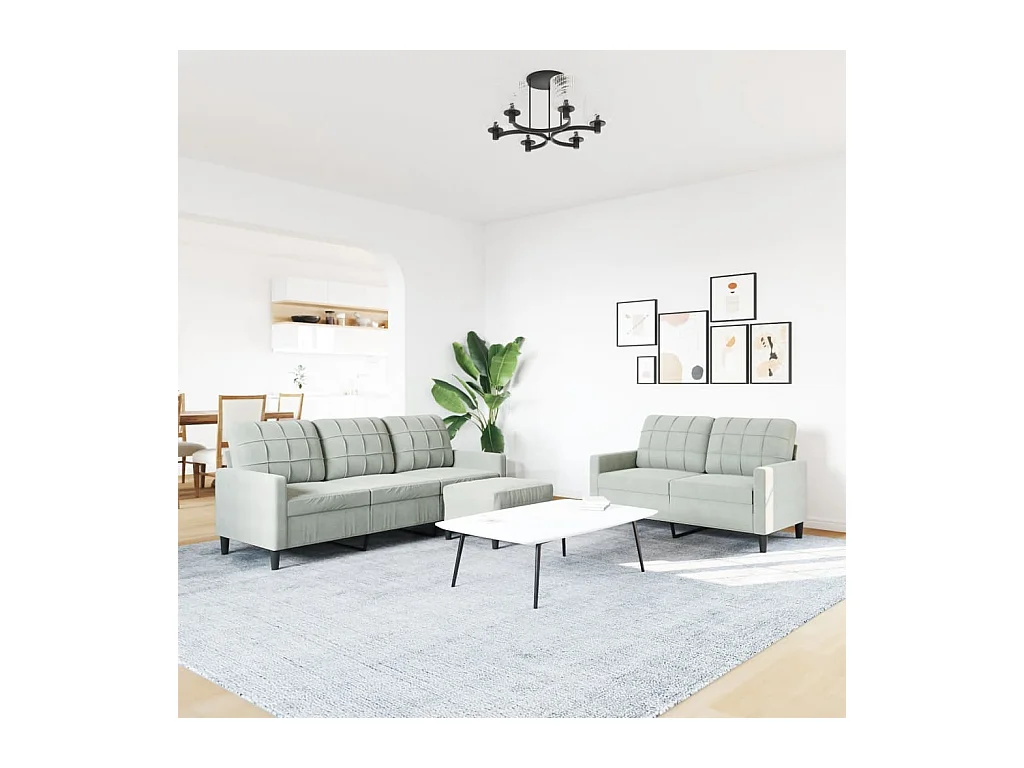 3-delige Loungeset met kussens fluweel lichtgrijs