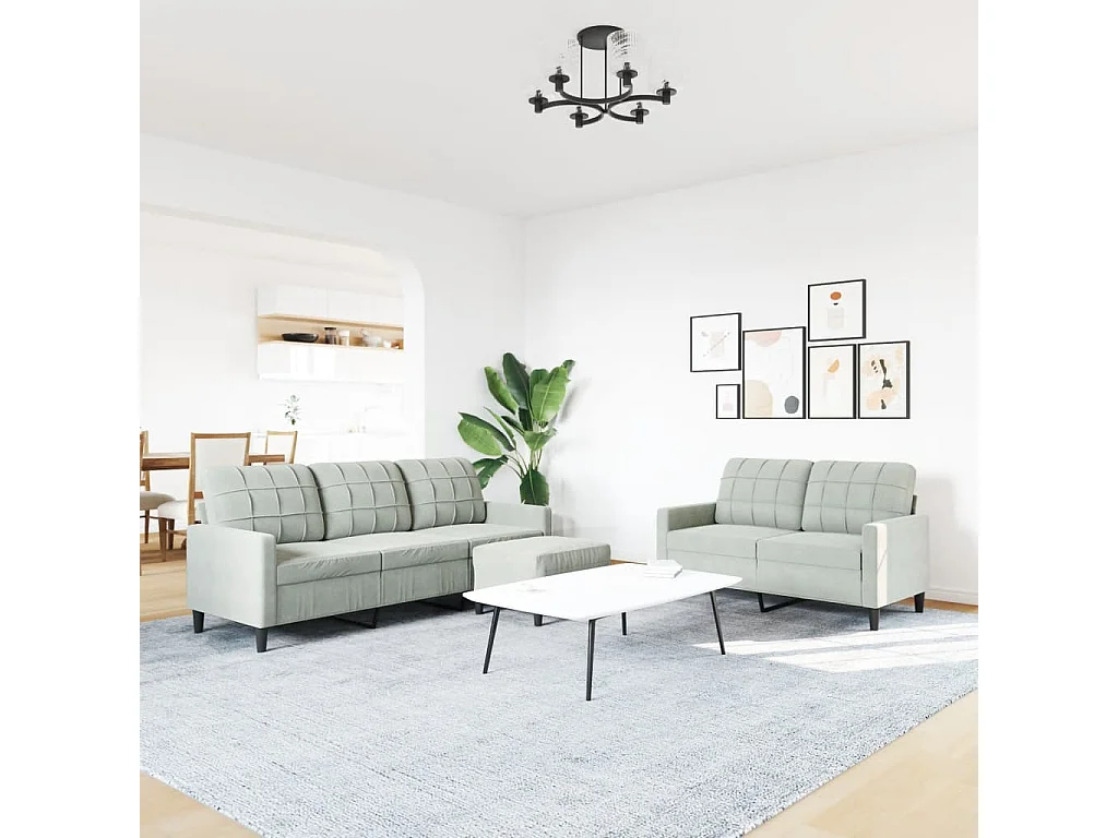 Ensemble de canapés 3 pcs avec coussins Gris clair Velours