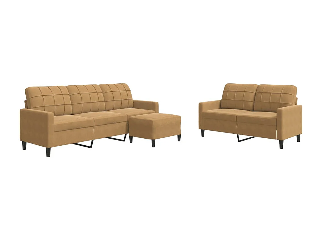 Set di Divani 3 pz con Cuscini Marrone in Velluto