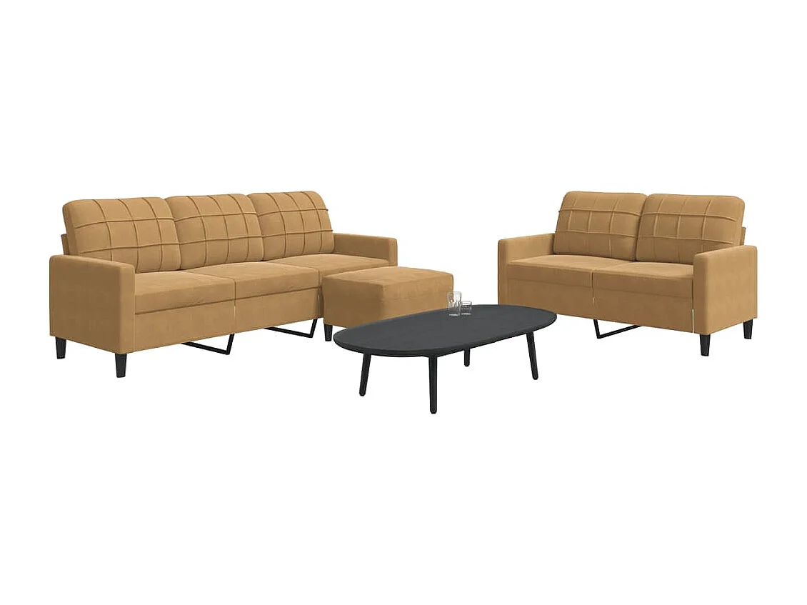 3-delige Loungeset met kussens fluweel bruin