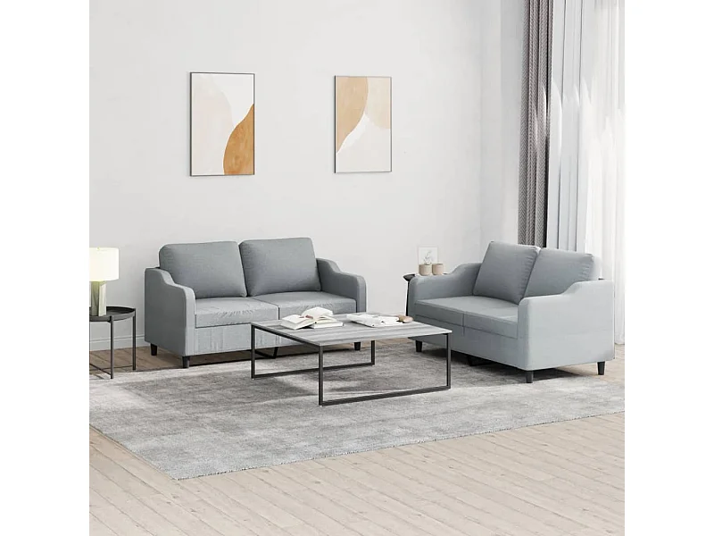 Set di Divani 2 pz con Cuscini Grigio Chiaro in Tessuto