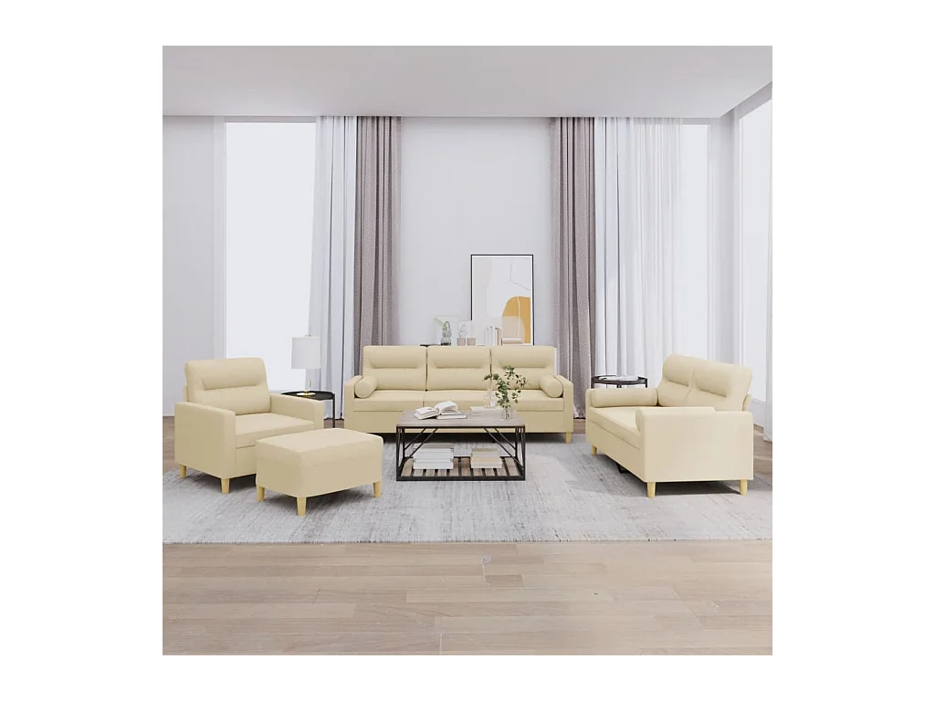 Set Divani 4 pz con Cuscini Crema in Tessuto