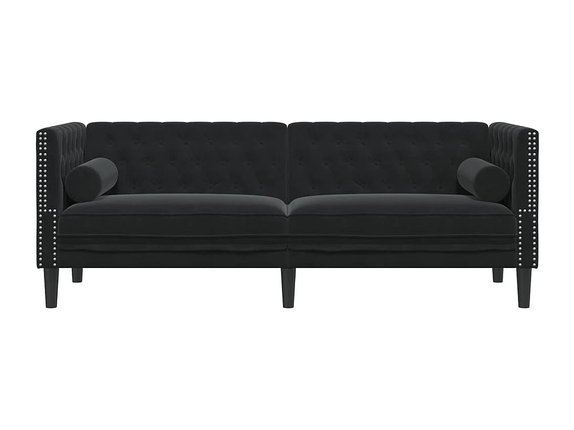 Canapé Chesterfield avec traversins 3 places noir velours