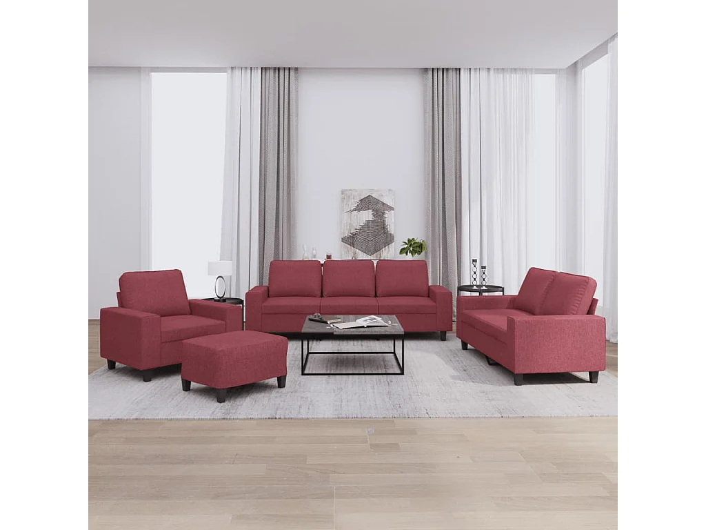 Set di Divani 4 pz Rosso Vino in Tessuto