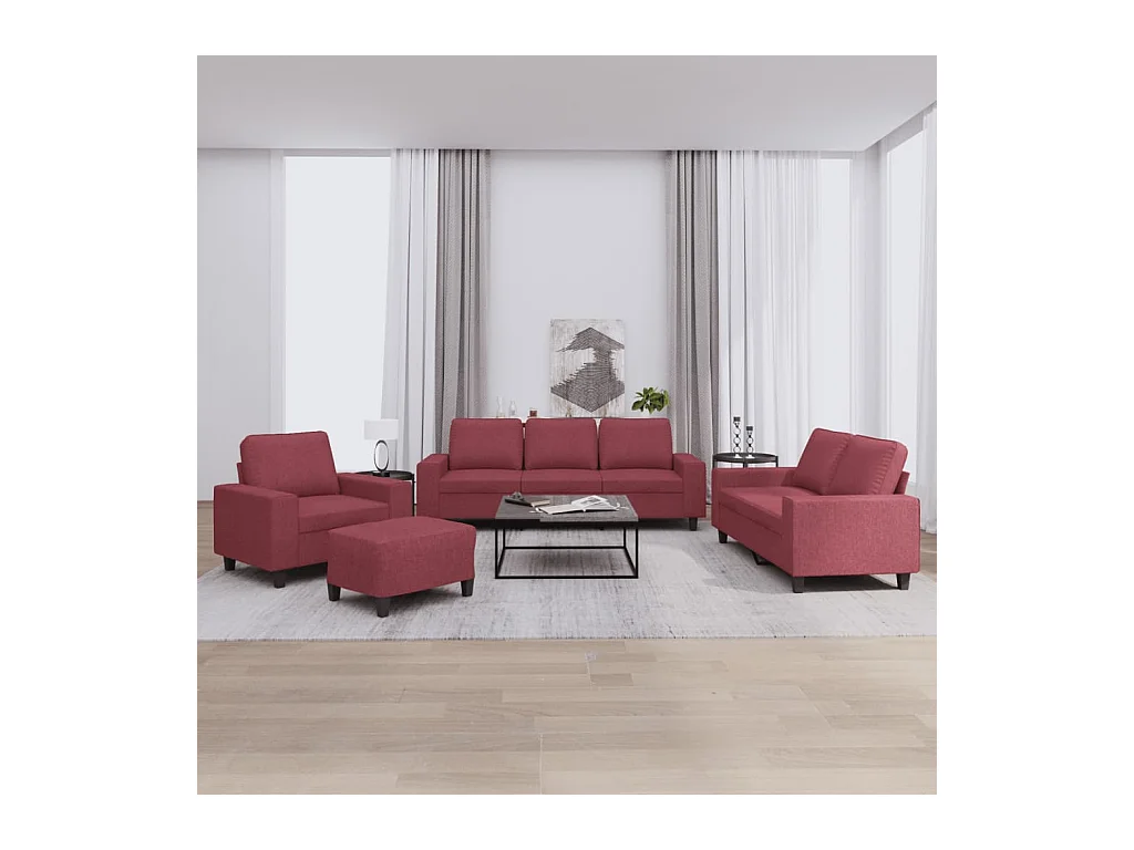 Ensemble de canapés 4 pcs rouge bordeaux tissu