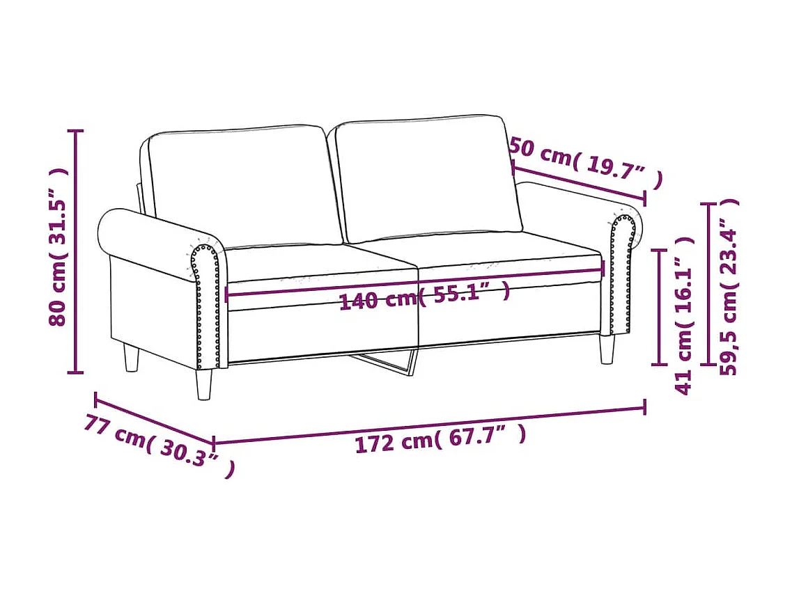 Canapé à 2 places Gris foncé 140 cm Velours