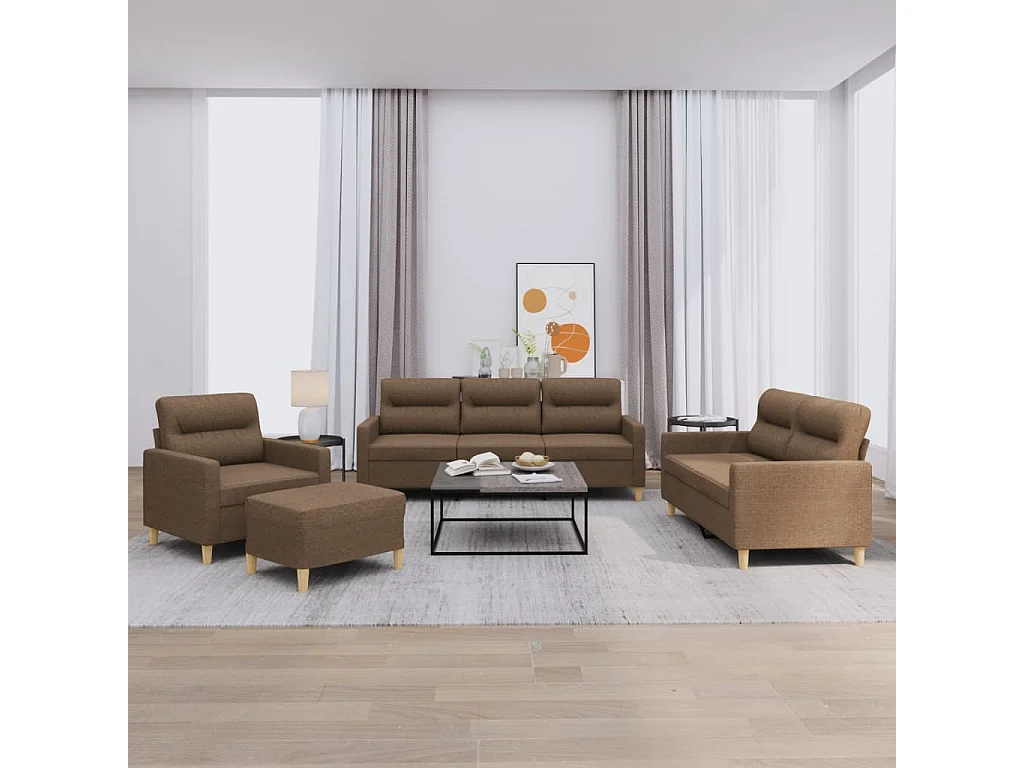 Ensemble de canapés 4 pcs avec coussins Marron Tissu