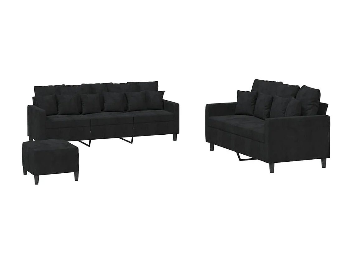 Ensemble de canapés 3 pcs avec coussins Noir Velours