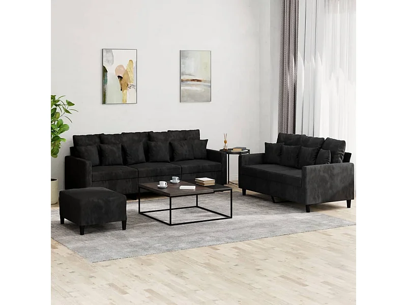 3-delige Loungeset met kussens fluweel zwart