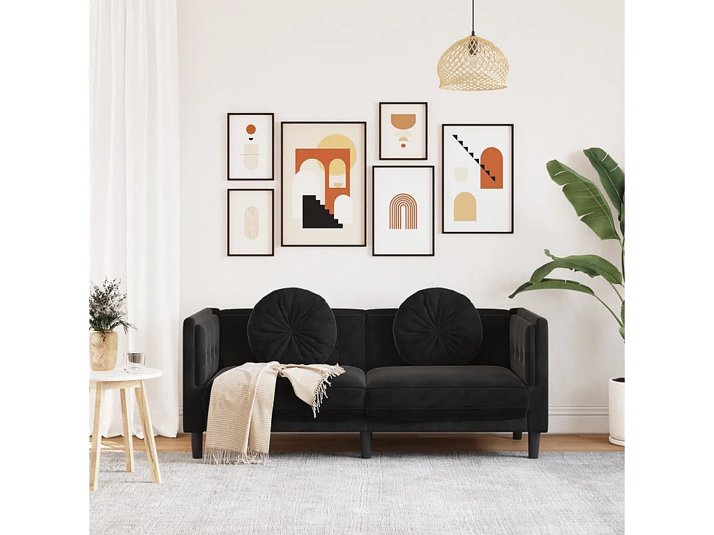 Sofá com almofadões 2 lugares veludo preto