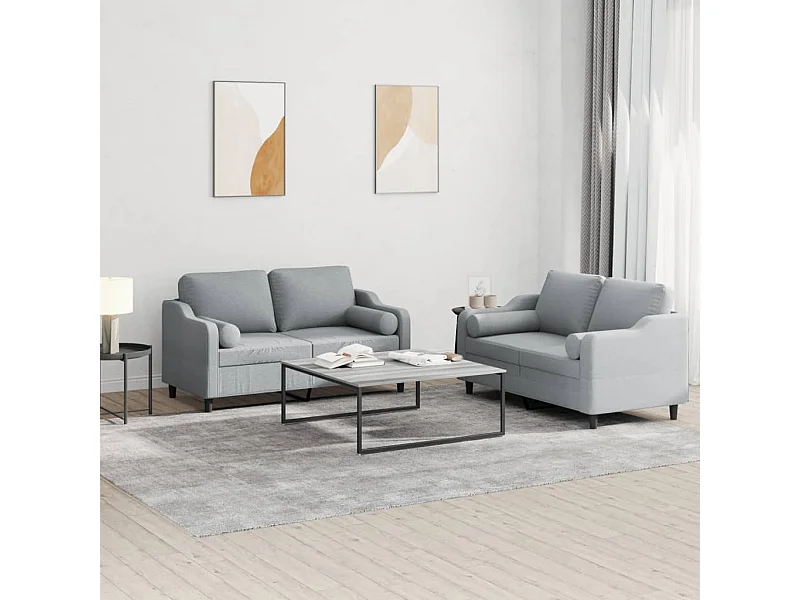 Set Divani 2 pz con Cuscini Grigio Chiaro in Tessuto