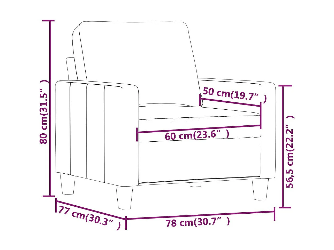 Sillón cuero sintético gris 60 cm