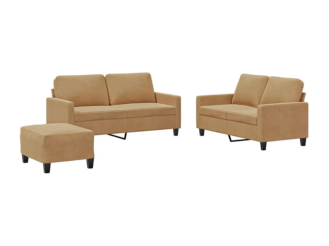 Ensemble de canapés 3 pcs avec coussins Marron Velours