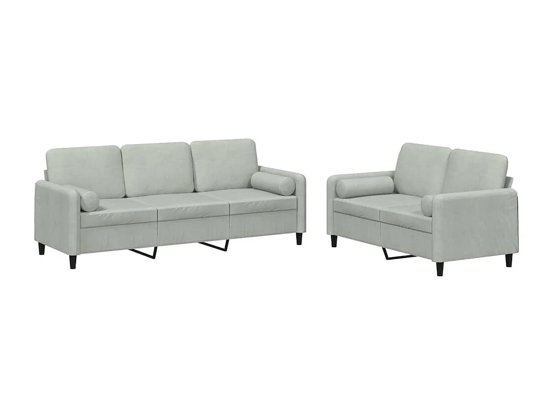 Ensemble de canapés 2 pcs avec coussins gris clair velours