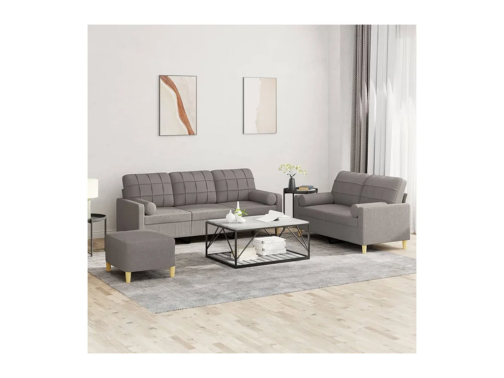 Ensemble de canapés 3 pcs avec coussins taupe tissu
