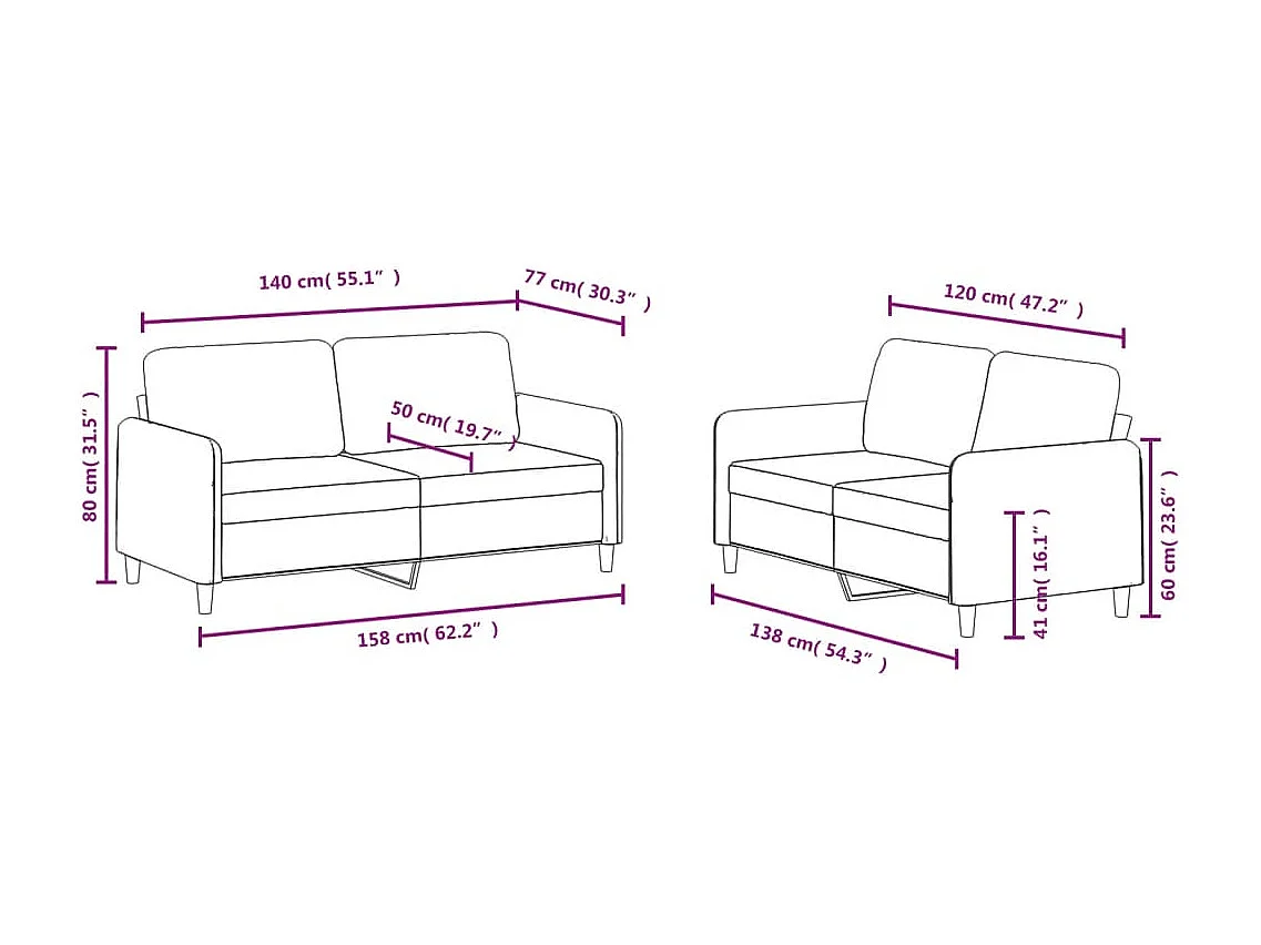 Ensemble de canapés 2 pcs gris foncé velours