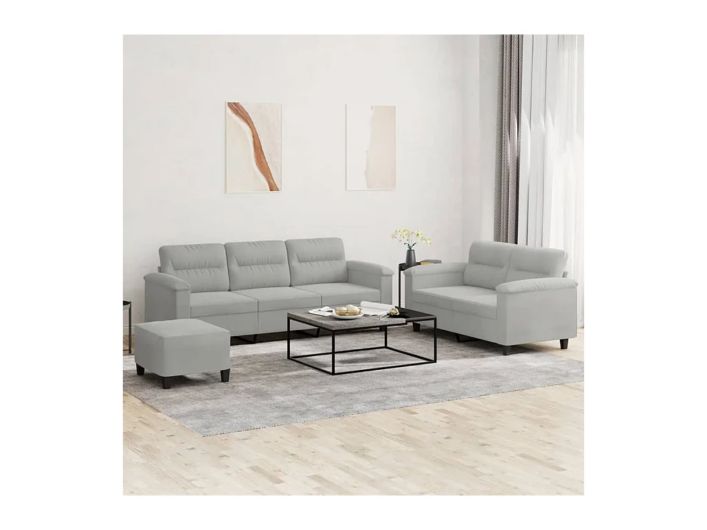 Ensemble de canapés 3 pcs coussins gris clair tissu microfibre