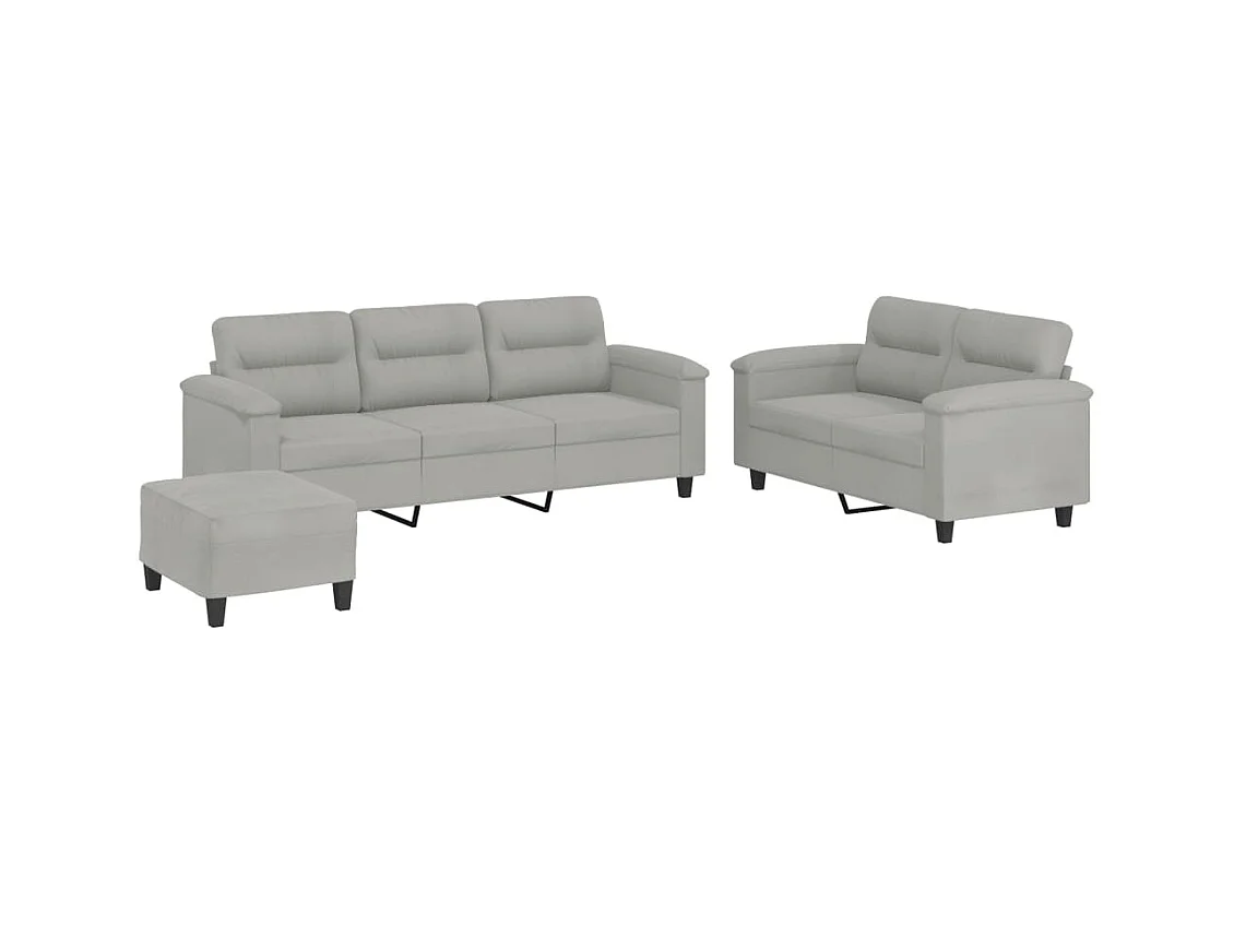 3-delige Loungeset met kussens microvezelstof lichtgrijs